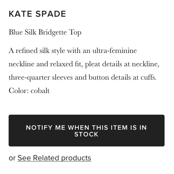 ❌SOLD❌ NWT Kate Spade Cobalt Blue Silk Top - Picture 4 of 4