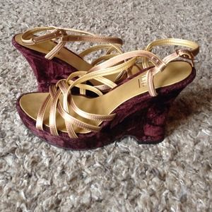 Burgundy strappy wedges