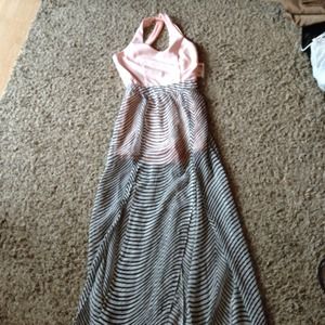 Light pink and black and white stripped maxi dress