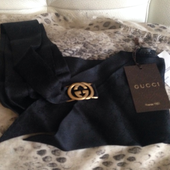 Black Gucci Necktie Head Bow/ Scarf with Clasp