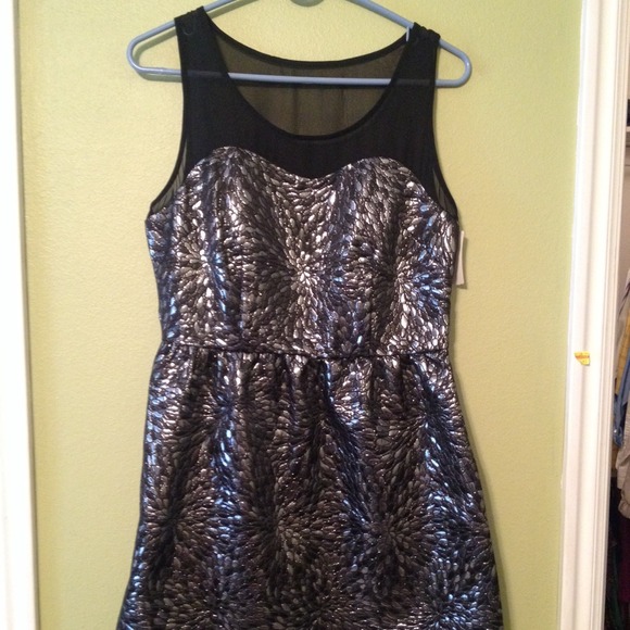 Metallic silver and black cocktail dress