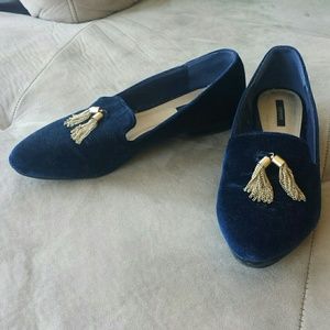 Forever 21 Blue Suede Loafers with Gold Tassels