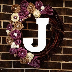 Handmade Purple white and burlap wreath