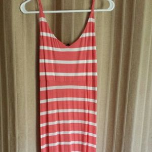 Coral & White Striped Maxi Dress