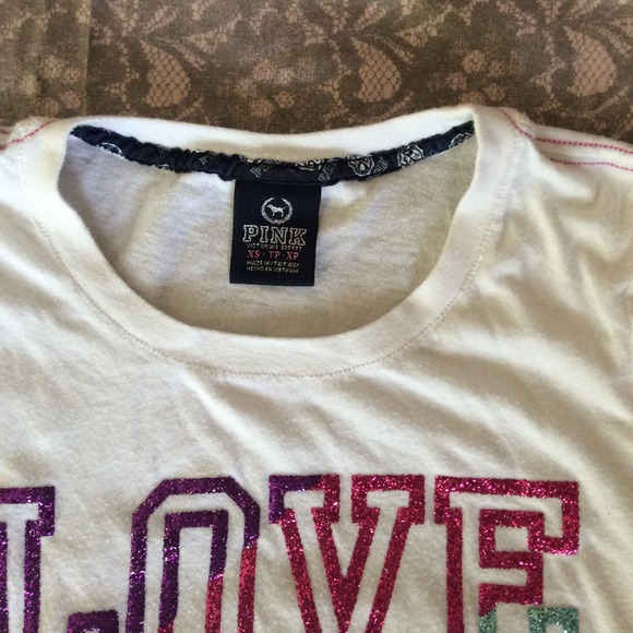 Traded VS PINK Love Pink glitter tee XS - Picture 2 of 3