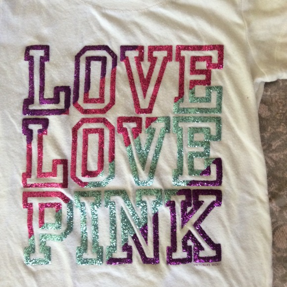 Traded VS PINK Love Pink glitter tee XS - Picture 3 of 3