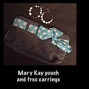 MaryKay denim blue polka dot ribbon/bow pouch