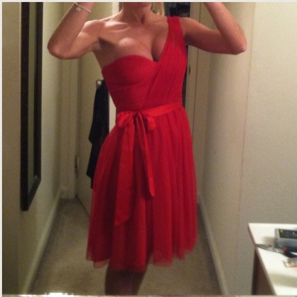 Red one shoulder dress. Sexy & classy. Full skirt