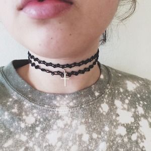 Tattoo choker | both sold together | gold cross