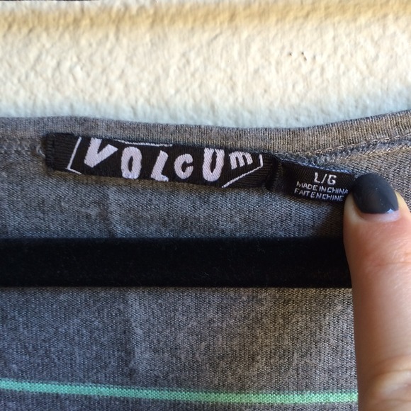 Green & Grey Striped Long Sleeved Volcom Shirt - Picture 4 of 4