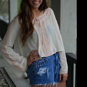 Long sleeve embroidered top