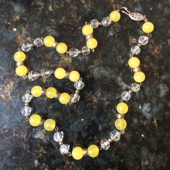 vintage crystal and yellow bead necklace
