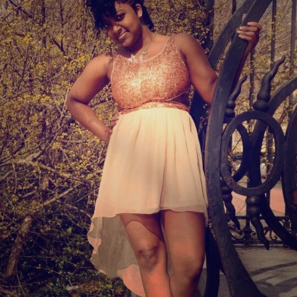 Gold Sequin Cutout Highlow Dress - Picture 1 of 3