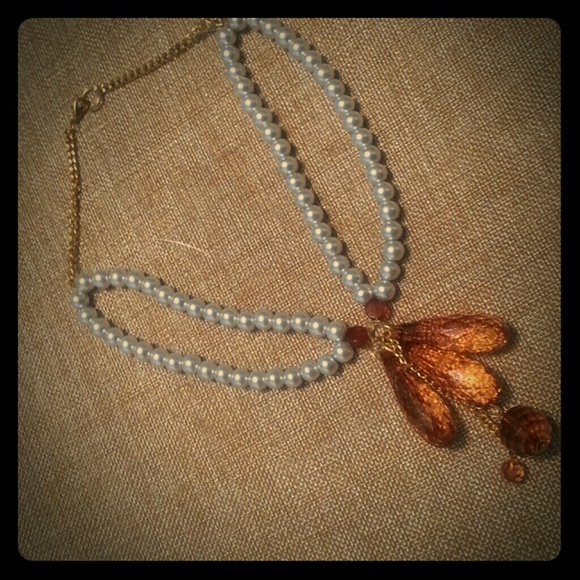 Champagne stones pearl necklace