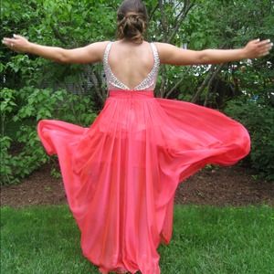 Dark coral colored prom dress