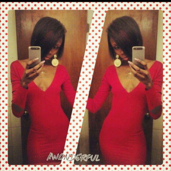 RED DEEP V NECK DRESS