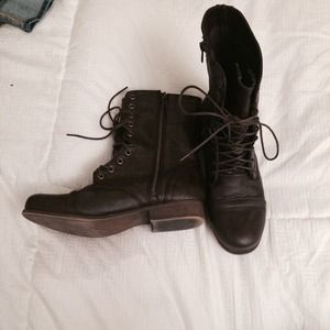 Brown lace combat boots