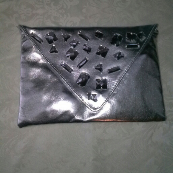Silver metallic clutch
