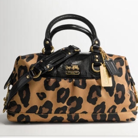 Coach ocelot cheetah satin bag
