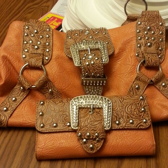 Orange with brown and studs and rin Stones