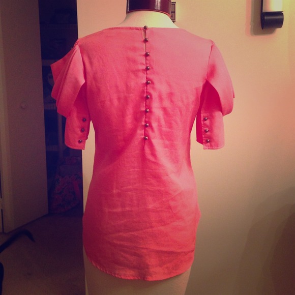 Coral Ruffle Sleeve, Button Detailed Top