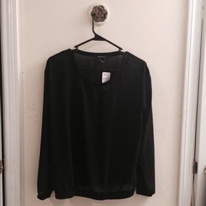 Black chiffon see through long sleeve top