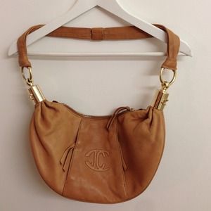 Just Cavalli Tan Leather Shoulder Purse.