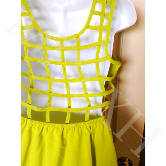 Lime Green Lattice Back Dress - Picture 2 of 4