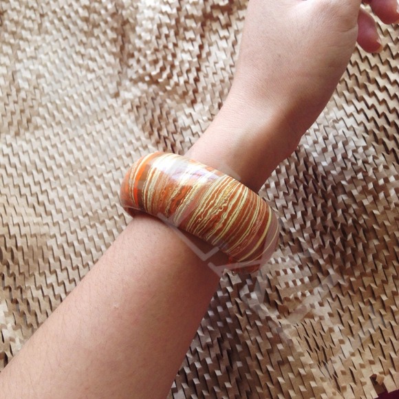 Orange Marbled Wooden Bracelet - Picture 3 of 3