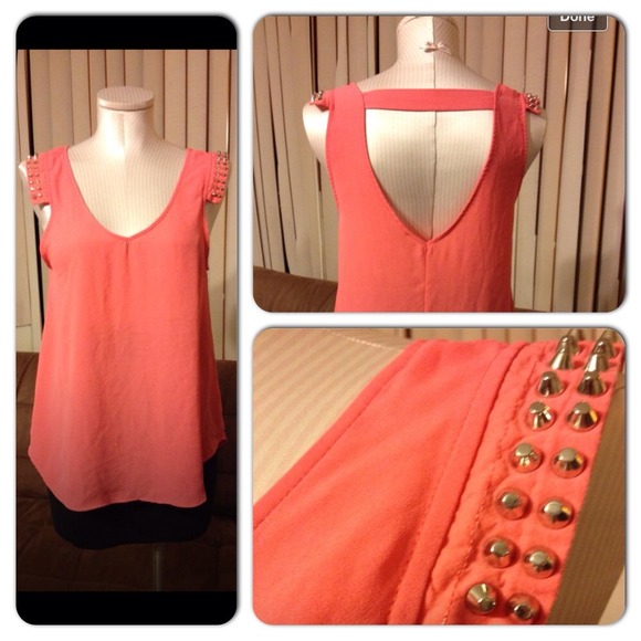 Tops - Studded coral top with cut out back