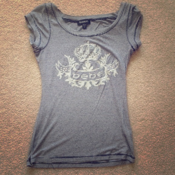 Black and White Striped Bebe T-Shirt