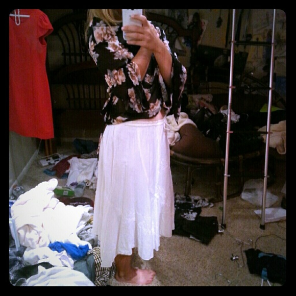 White Festival Skirt with Floral Details