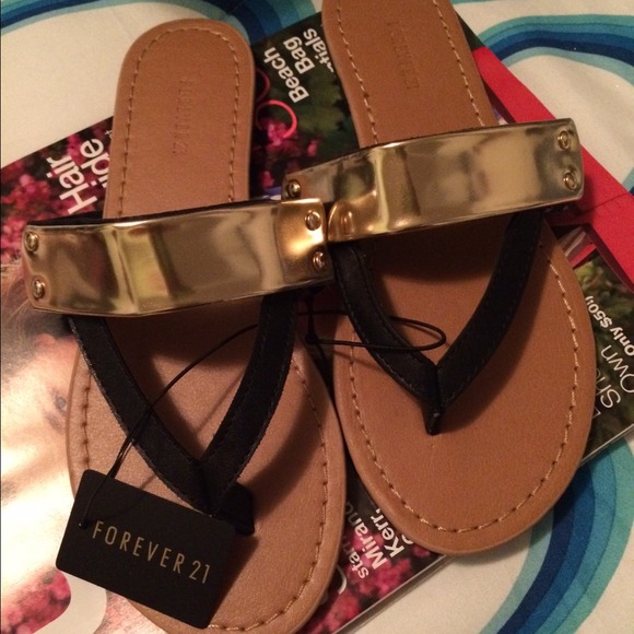 Forever 21 Shoes - Black and gold band sandals