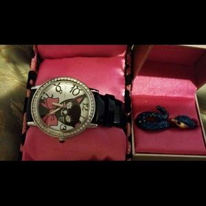 Betsy Johnson cat face watch/Rachel Roy ring