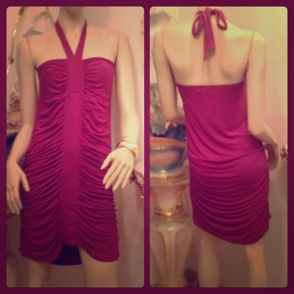 Purple Ruched Halter Dress