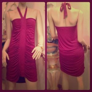 Purple Ruched Halter Dress