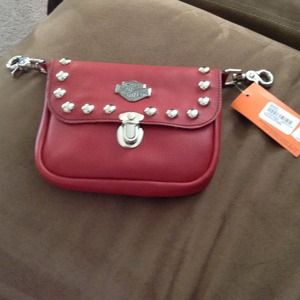 Red leather clip pouch.. ON HOLD