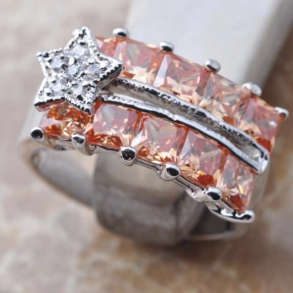 💛💍HOT  peach and silver stamped morganite RING💍