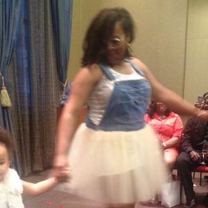 Denim overall with tutu bottom!