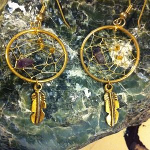 Dream catcher earrings with amethyst stones