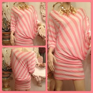 Pink And White Stripe Dress with Fitted Skirt