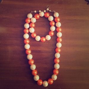 Orange and pearl necklace and earring set