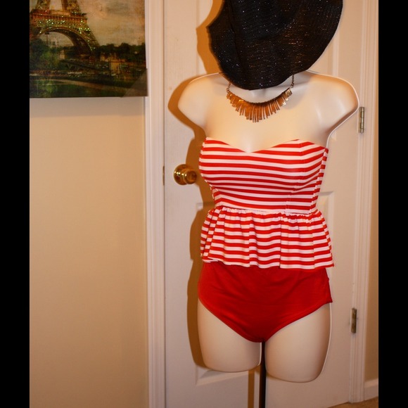 Dresses & Skirts - 🎀Red Stripes Peplum Highwaist swimsuit🎀