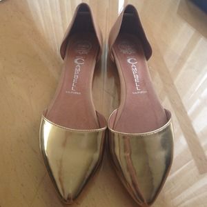 Jeffrey Campbell gold and nude slides