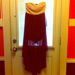Strapless blush/burgundy high-low dress