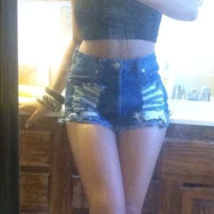 High Waist Cut Up Jean Shorts