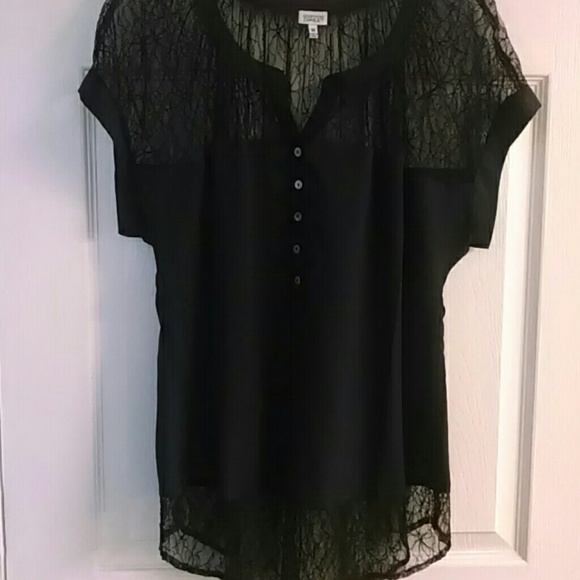 ---SOLD-----Black sleeved polyester & lace top