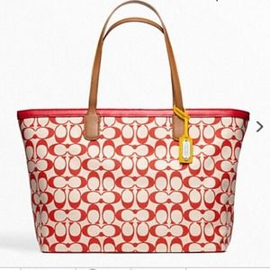 NEW COACH WEEKEND PRINTED SIGNATURE ZIP TOP TOTE
