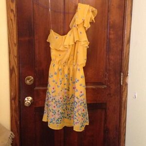 Yellow&floral one-shoulder party dress