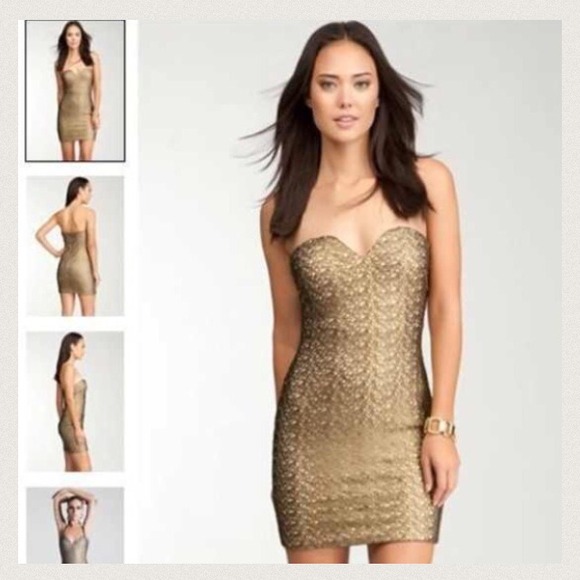 Gold Bebe Bodycon Bandage Dress